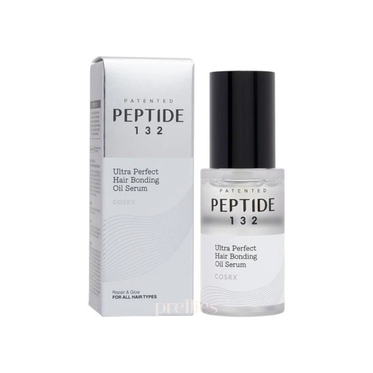 Refect Beauty COSRX Peptide-132 Hair Bonding Oil Serum bottle and its white packaging box on a white background