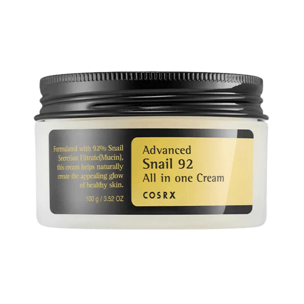 Refect Beauty COSRX Advanced Snail 92 All in One Cream in a 100g jar for deep hydration and skin repair.