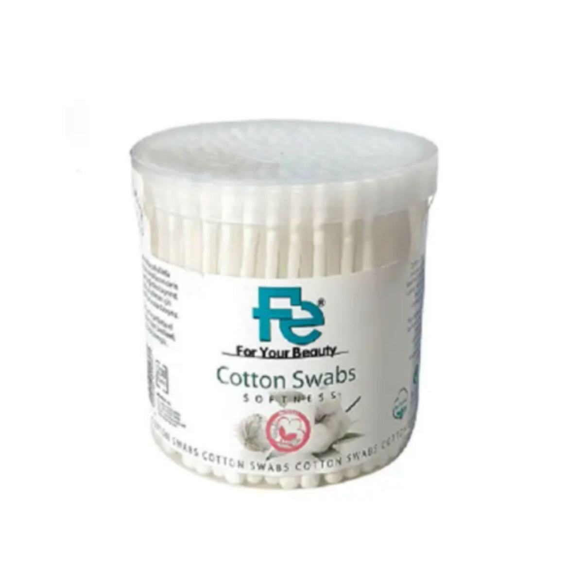 Refect Beauty FE cotton swabs in a clear plastic container with 200 soft white cotton buds for personal hygiene