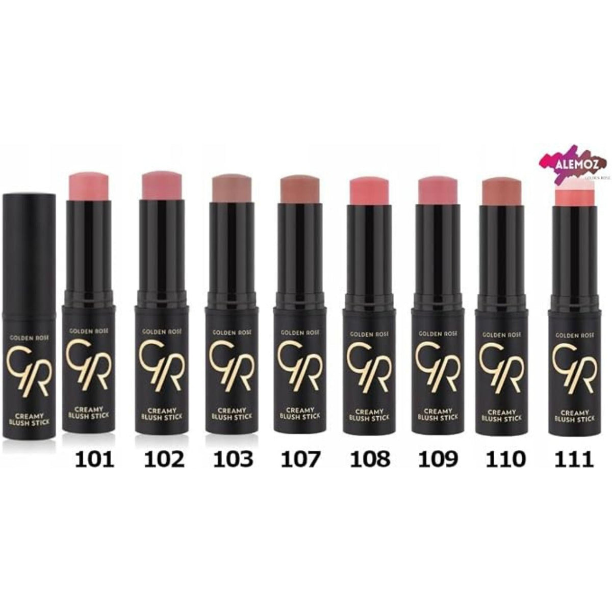 Refect Beauty Golden Rose Creamy Blush Stick collection in various shades with black twist-up packaging