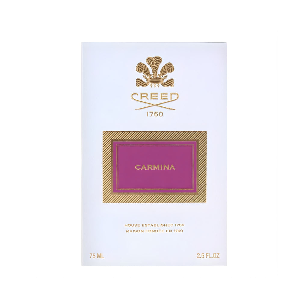 Refect Beauty Creed Carmina Eau de Parfum 75ml bottle featuring a white box with a vibrant magenta label and gold logo
