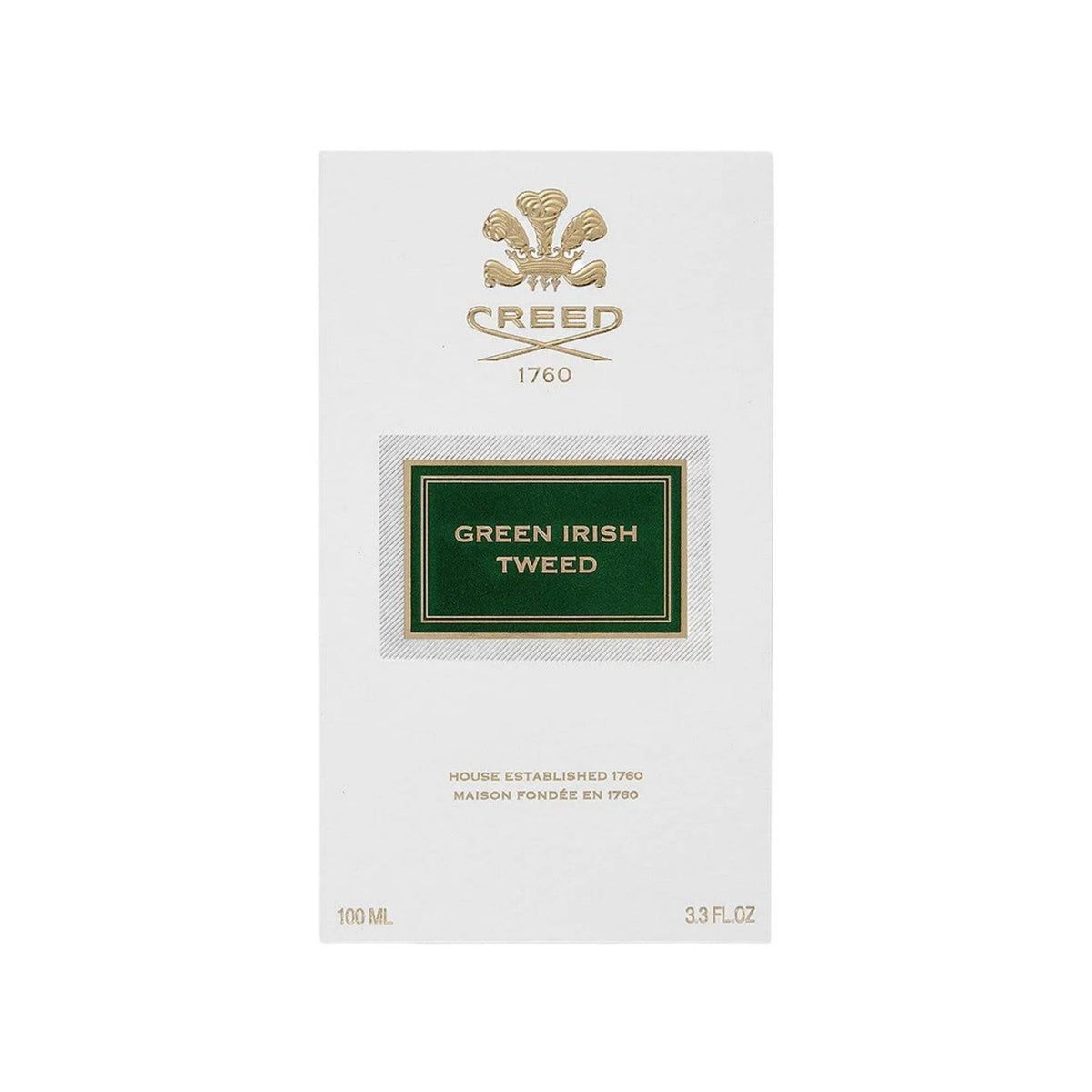 Refect Beauty CREED Green Irish Tweed Eau de Parfum 100ml box featuring the iconic gold logo and green label.