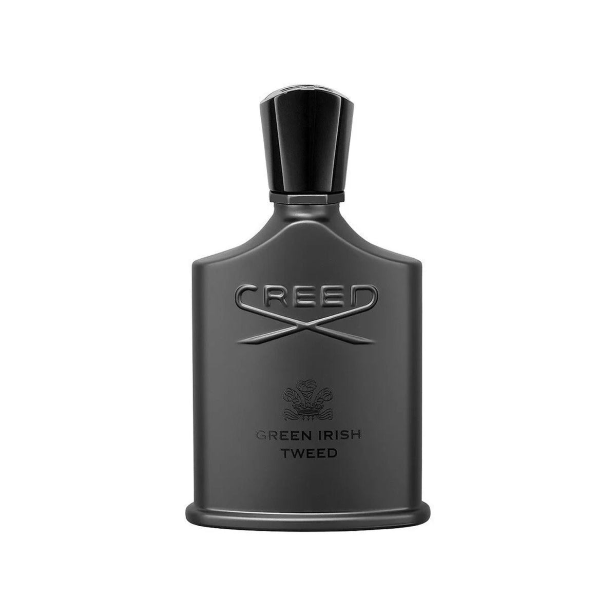 Refect Beauty CREED Green Irish Tweed 100ml Eau de Parfum in a sleek matte black bottle with a black cap.