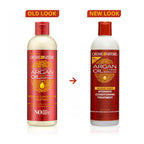 Refect Beauty Crème of Nature Argan Oil Intensive Conditioning Treatment showing old and new packaging designs.