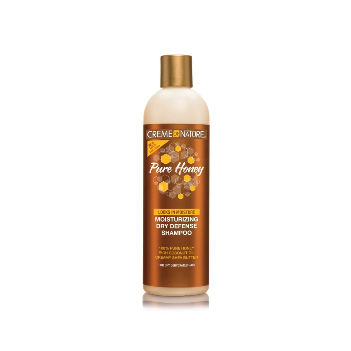 Refect Beauty Creme Of Nature Pure Honey Moisturizing Dry Defense Shampoo bottle for dry and dehydrated hair.