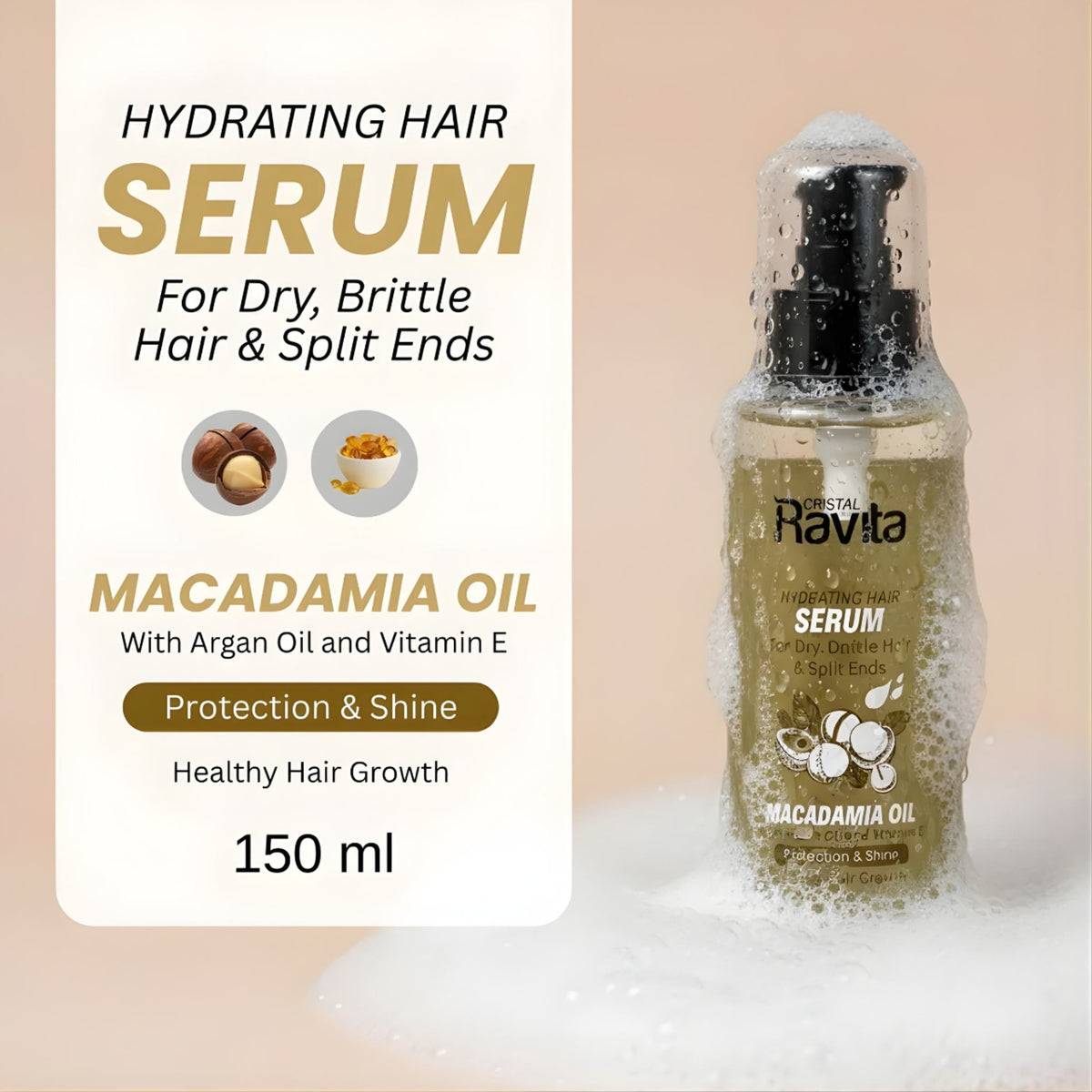 Refect Beauty Cristal Ravita hydrating hair serum with macadamia oil for dry hair and split ends in a 150ml bottle
