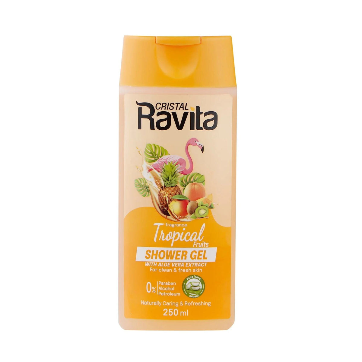 Refect Beauty Cristal Ravita tropical fruits shower gel with aloe vera extract in a 250ml bottle with flamingo design