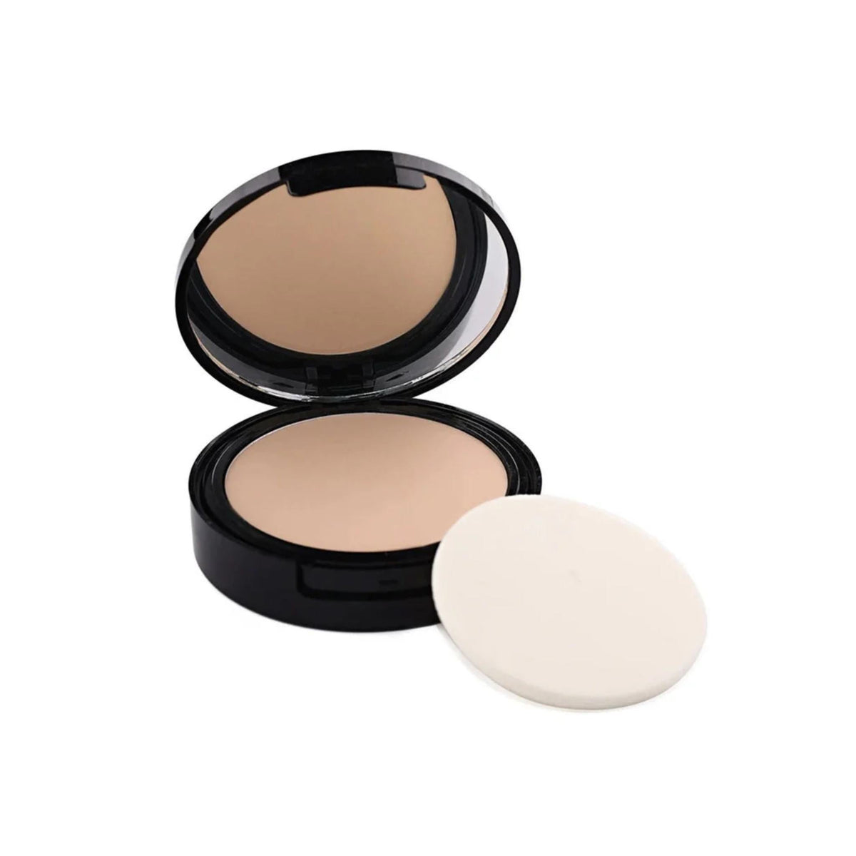 Refect Beauty Cybele compact foundation in a black case with a mirror and a round white applicator sponge.