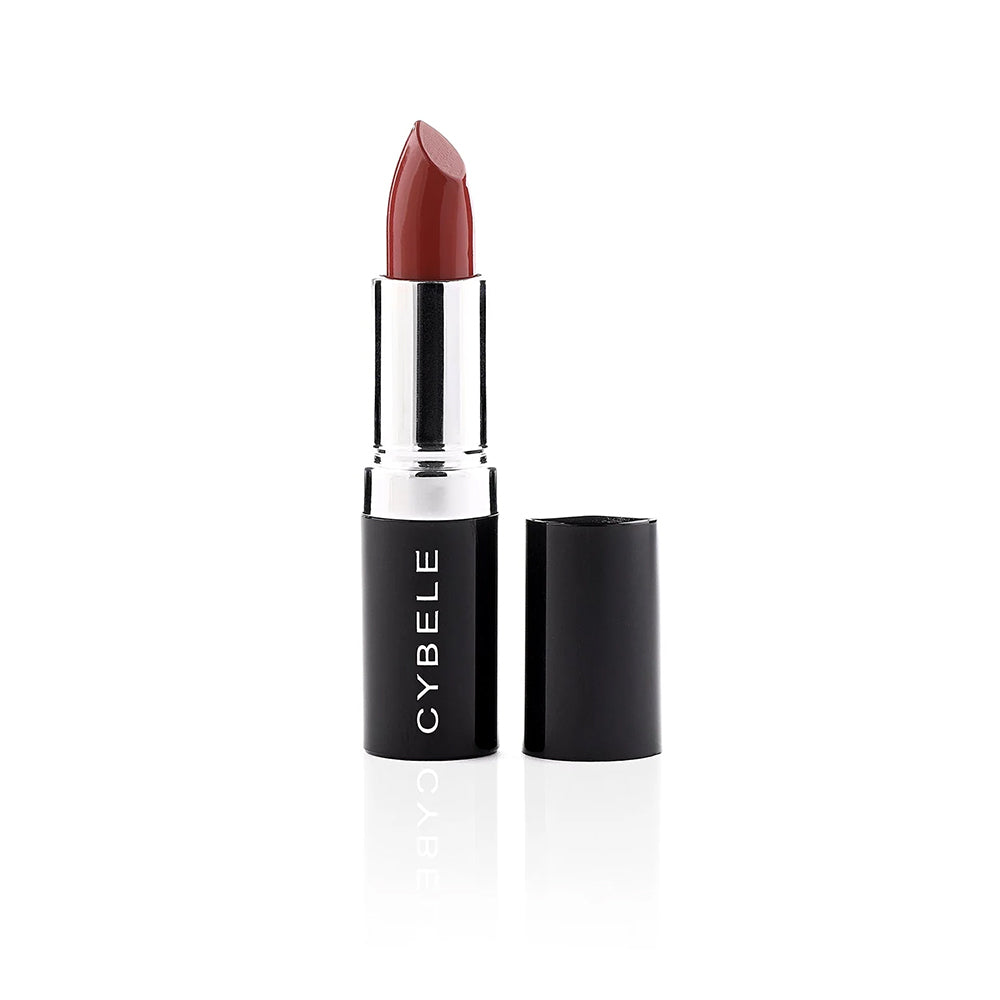 Refect Beauty Cybele rich cream lipstick in a deep red shade with a sleek black and silver tube