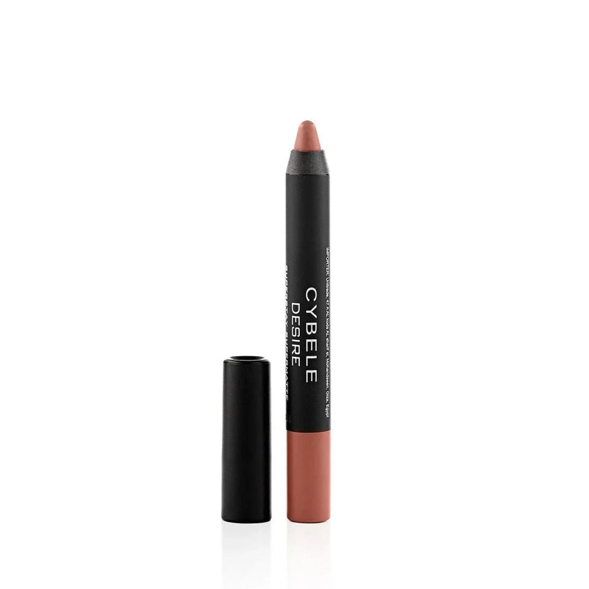 Refect Beauty Cybele Desire creamy lipstick pencil in a neutral nude shade with a black cap on a white background.