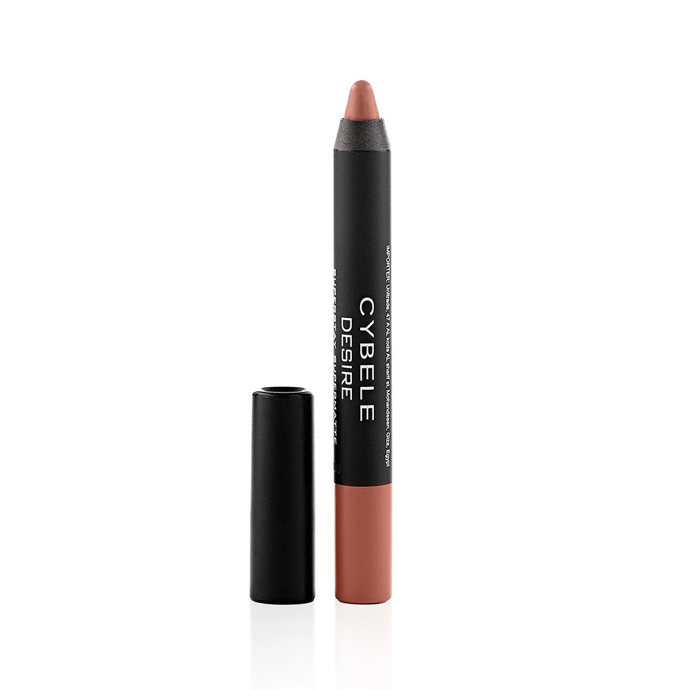 Refect Beauty Cybele Desire creamy lipstick pencil in a dusty rose shade with its black cap removed