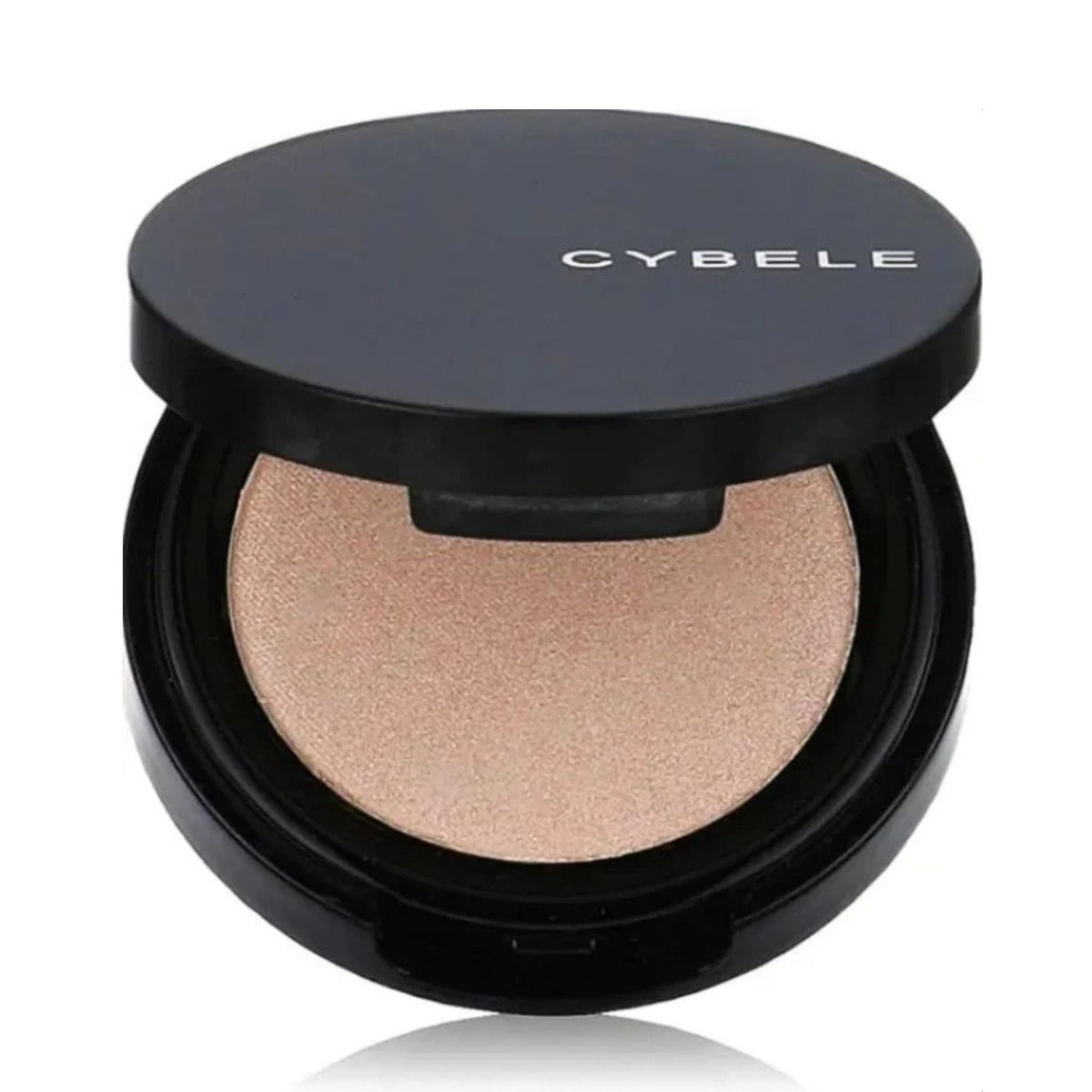 Refect Beauty Cybele highlighter powder in a black compact with a shimmering champagne-toned pressed powder.