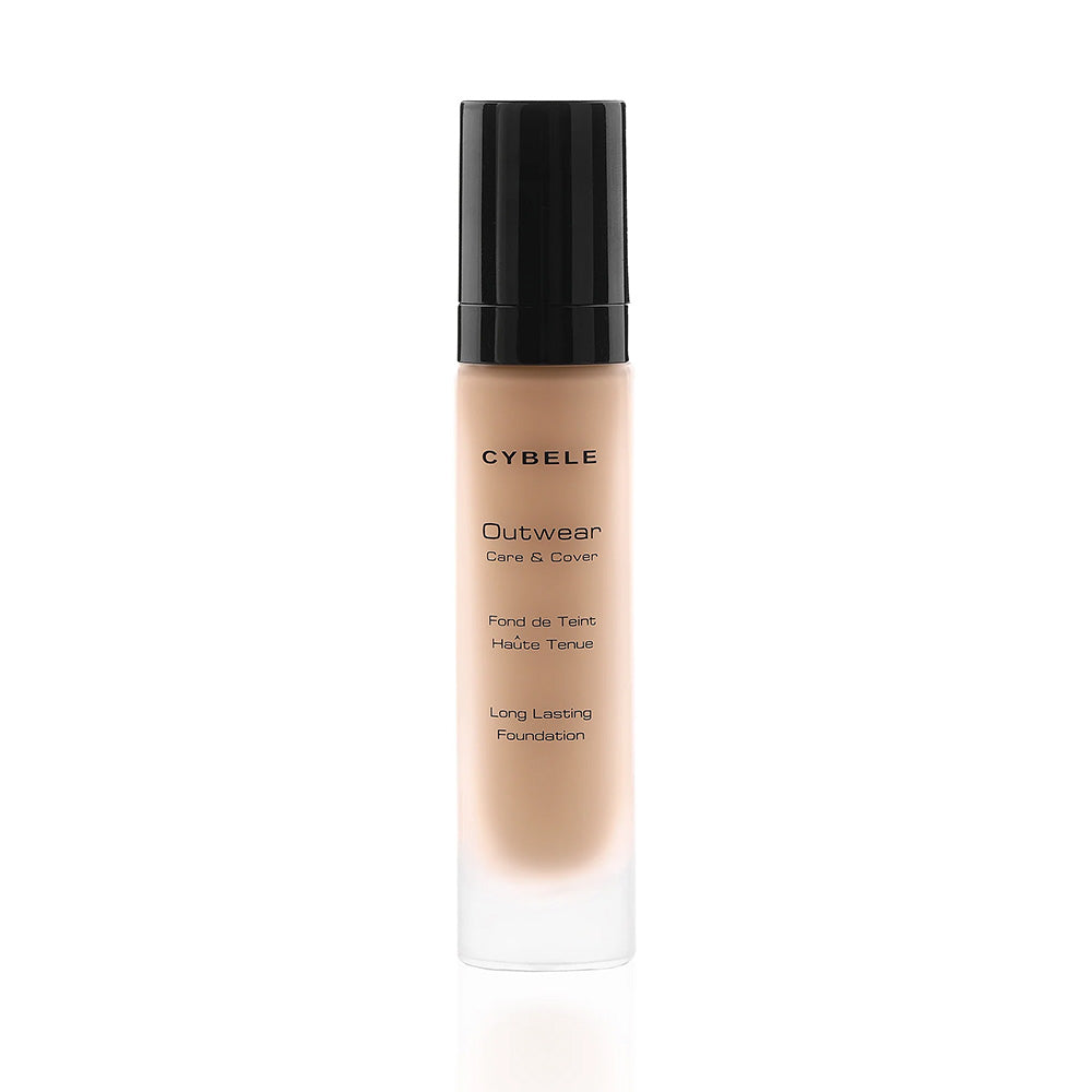 Refect Beauty Cybele Out Wear long-lasting liquid foundation in a clear glass bottle with a black pump cap.