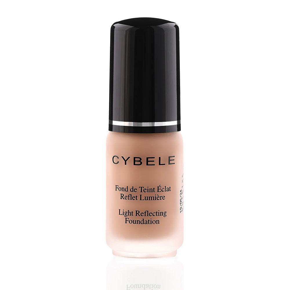 Refect Beauty Cybele liquid foundation in a clear glass bottle with a black cap for a smooth, natural finish.