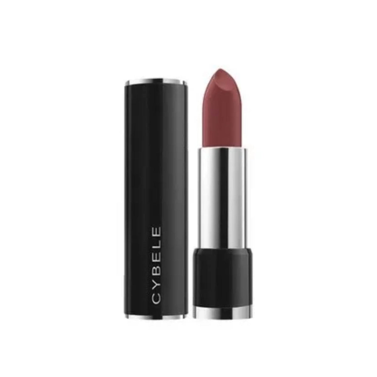 Refect Beauty Cybele matte lipstick in a deep mauve shade with a sleek black and silver tube packaging.