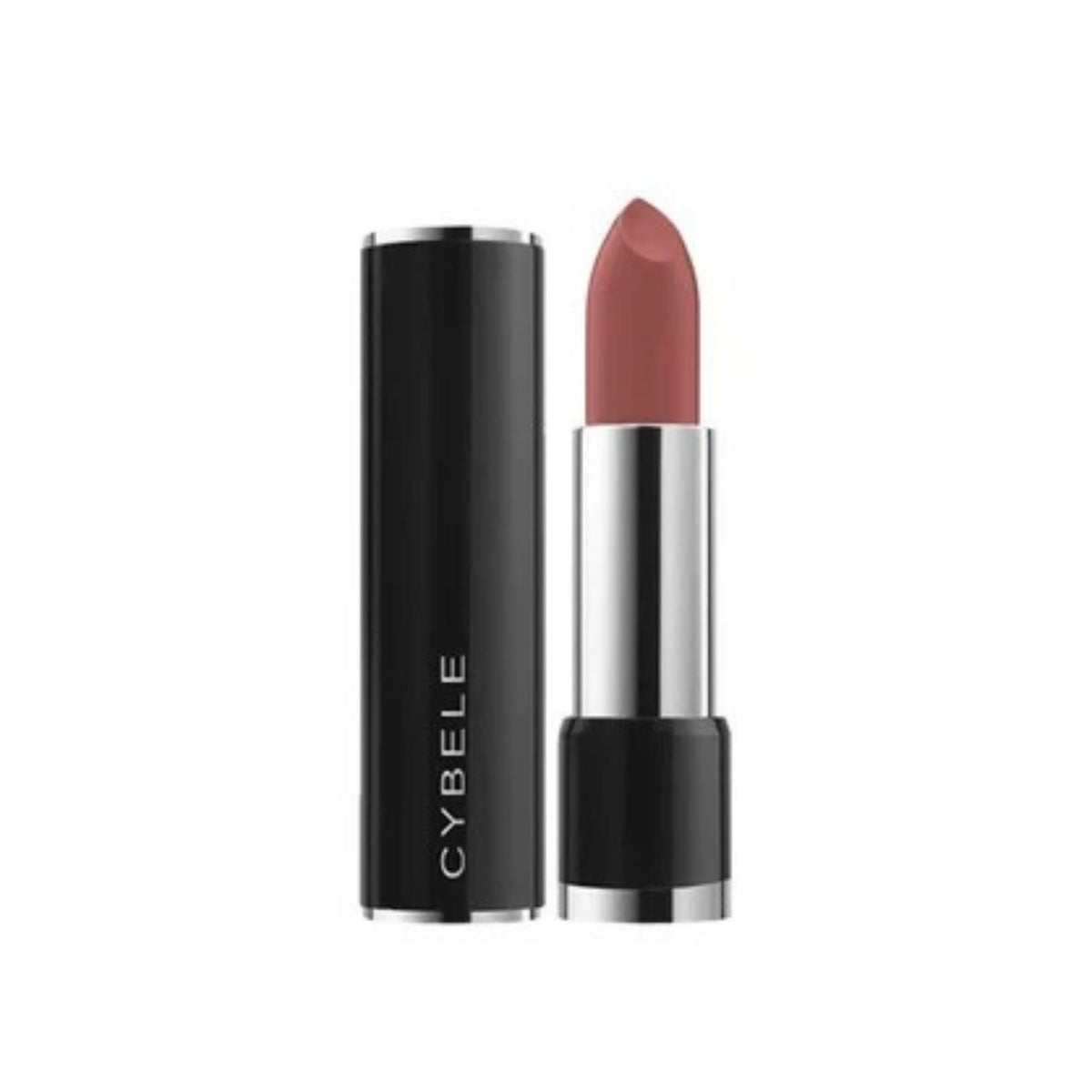 Refect Beauty Cybele matte lipstick in a dusty rose shade with a sleek black tube and silver accents.