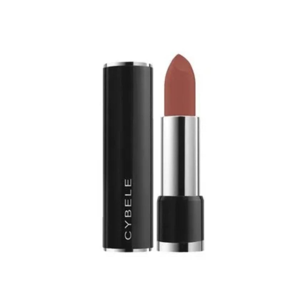 Refect Beauty Cybele matte lipstick in a dusty rose shade with a sleek black and silver tube packaging.