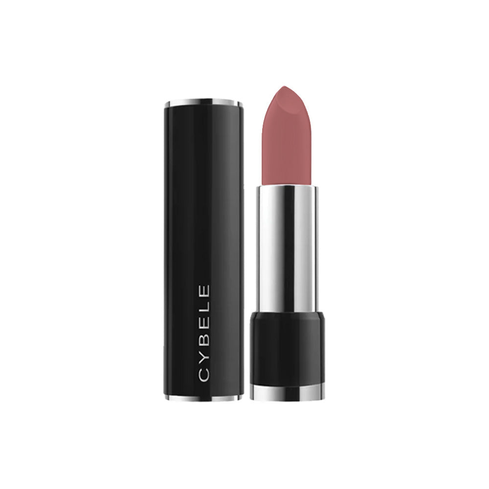 Refect Beauty Cybele matte lipstick in a dusty rose shade with a sleek black and silver tube