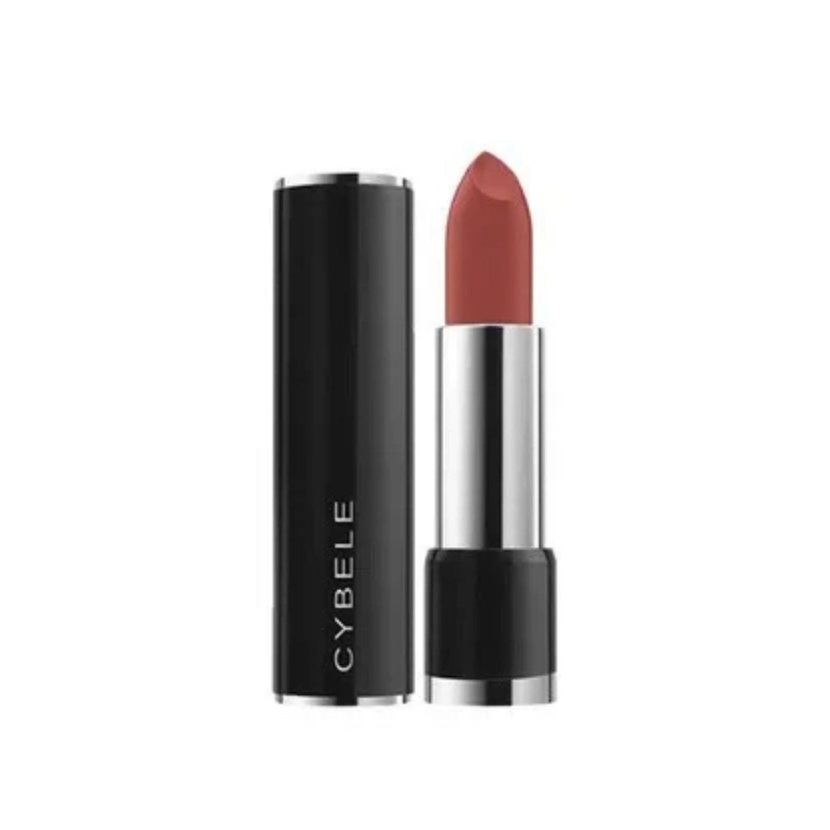 Refect Beauty Cybele matte lipstick in a dusty rose shade with a sleek black and silver tube packaging
