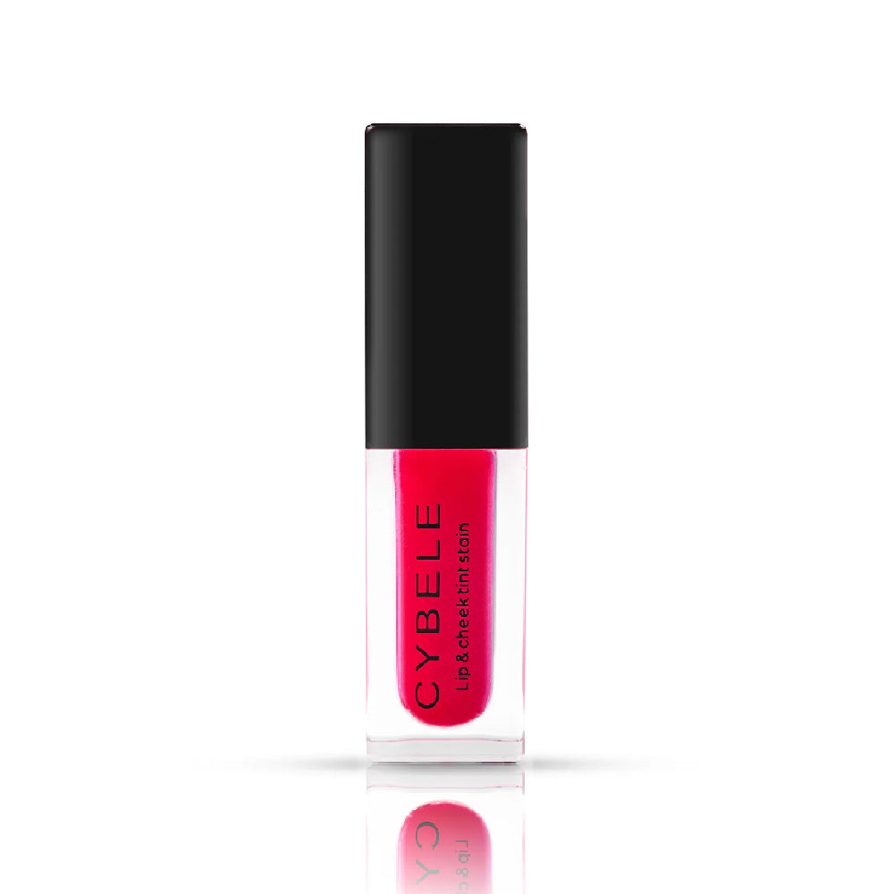 Refect Beauty Cybele liquid lip and cheek tint stain in a vibrant pink shade with a sleek black cap.