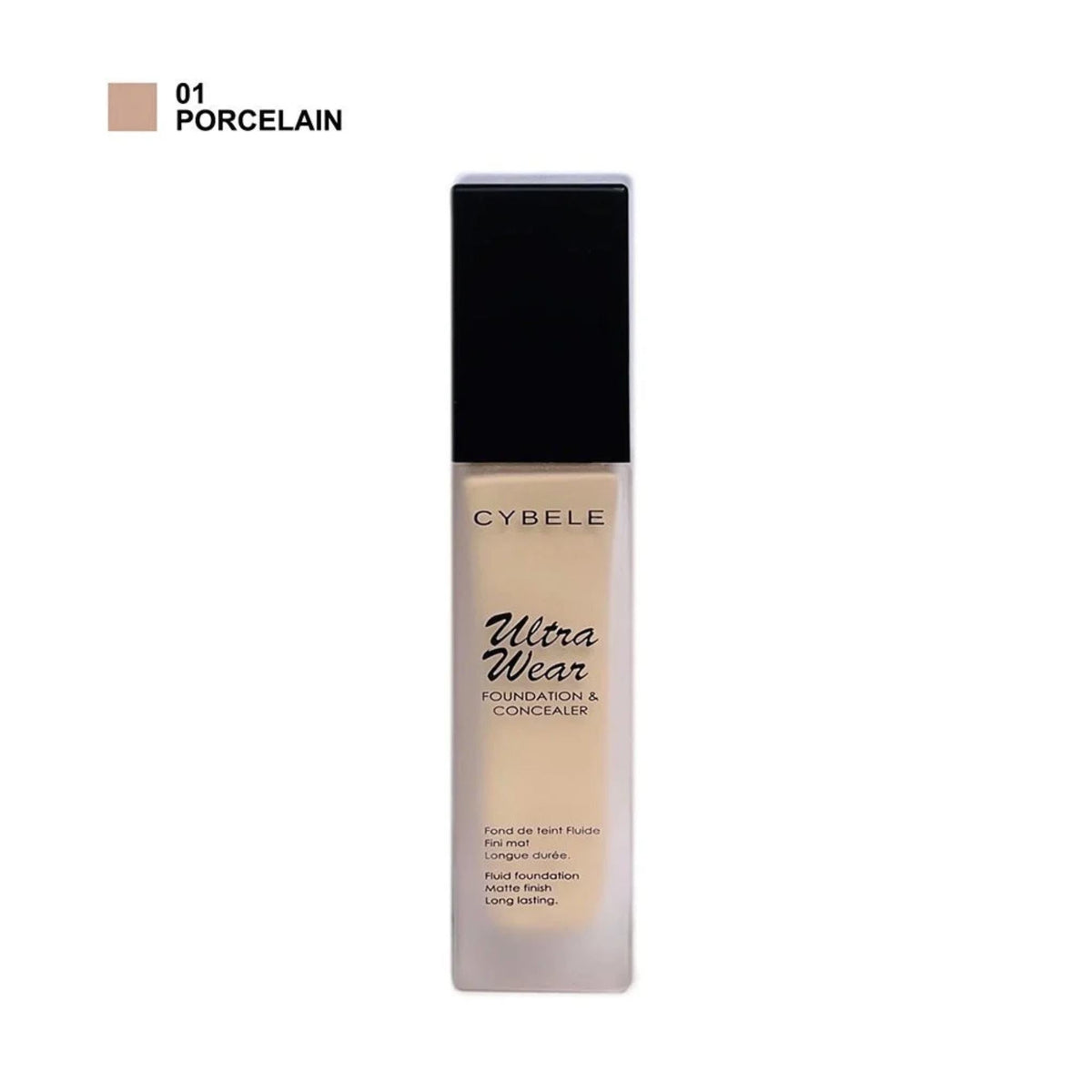 Refect Beauty Cybele Ultra Wear Foundation and Concealer in shade 01 Porcelain in a sleek glass bottle with black cap