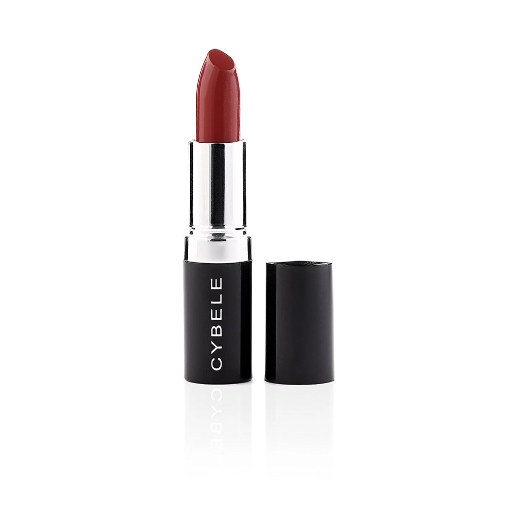 Refect Beauty Cybele rich cream lipstick in a deep red shade with a sleek black and silver tube
