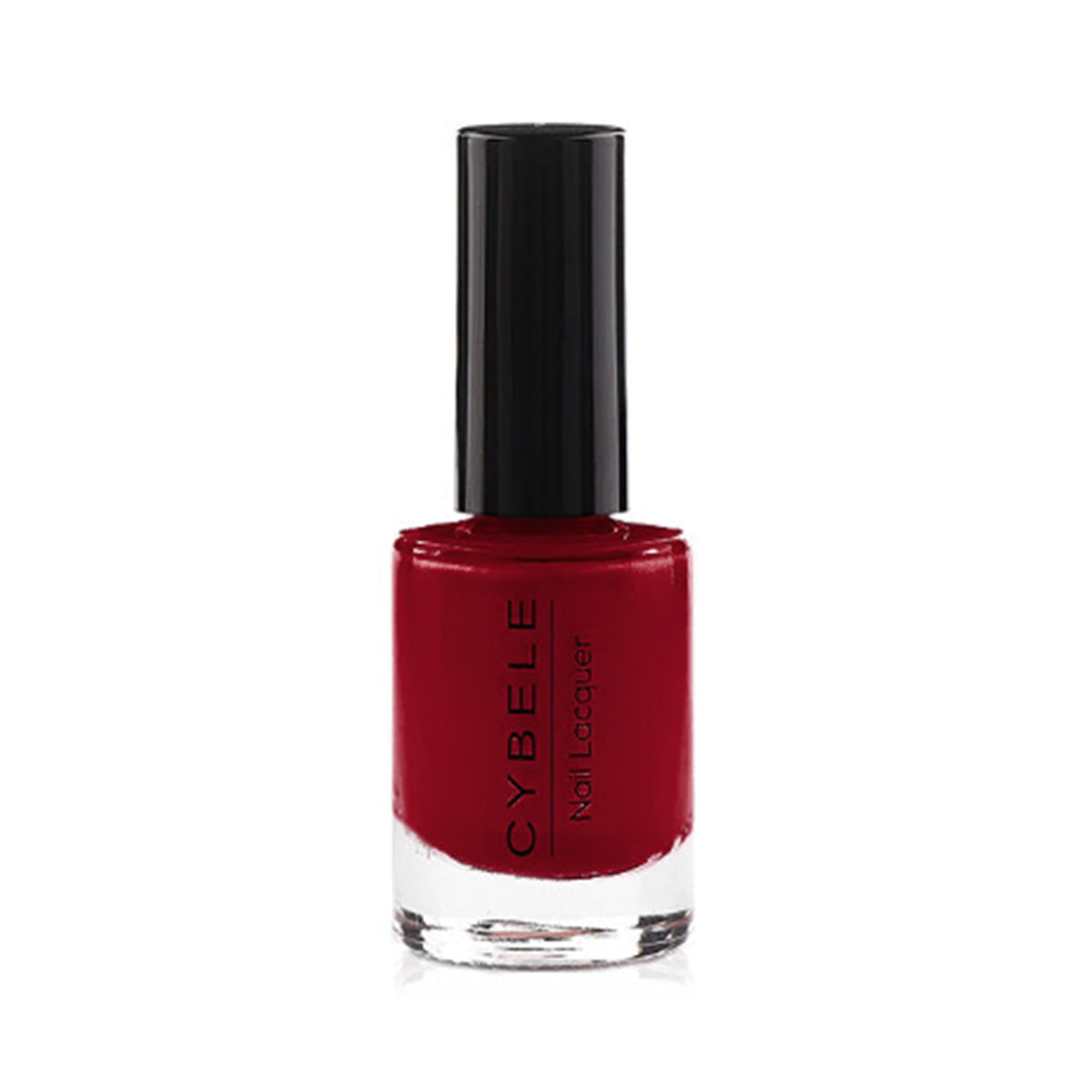 Refect Beauty Cybele nail polish in a deep red shade with a glossy finish in a glass bottle with a black cap.