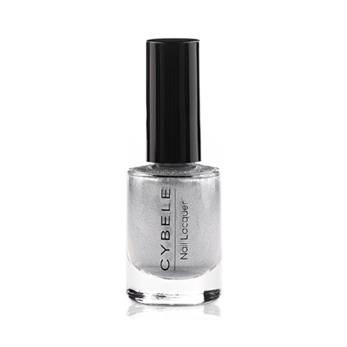 Refect Beauty Cybele nail polish in a shimmering silver metallic shade with a glossy finish in a glass bottle
