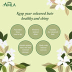Refect Beauty Dabur Amla Jasmine hair oil benefits infographic for coloured hair with floral botanical illustrations
