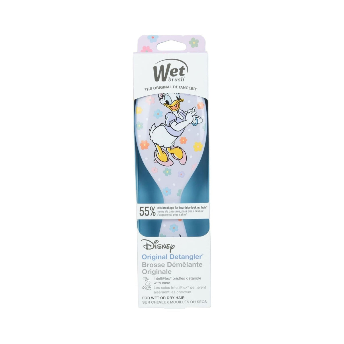 Refect Beauty Wet Brush Original Detangler featuring a Daisy Duck Disney design with floral accents on a blue handle.