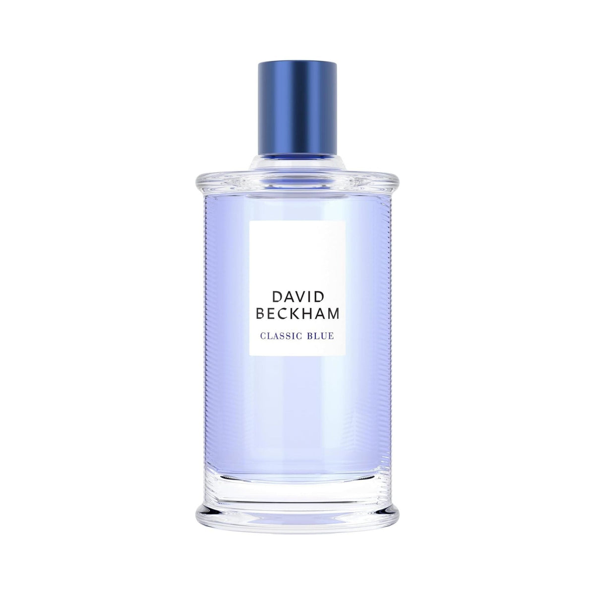 Refect Beauty David Beckham Classic Blue Eau de Toilette in a clear glass bottle with a blue cap.