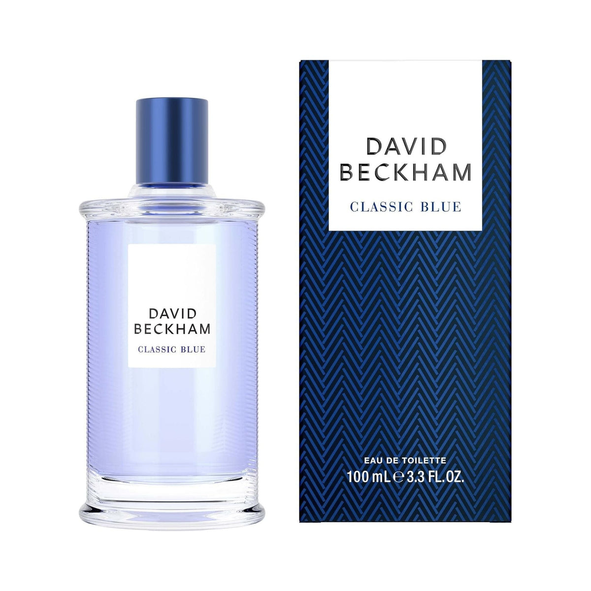 Refect Beauty David Beckham Classic Blue Eau de Toilette fragrance bottle and matching blue patterned box