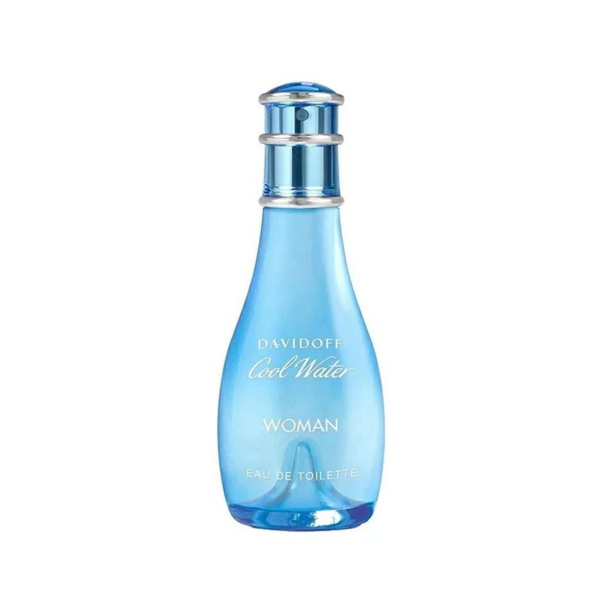 Refect Beauty Davidoff Cool Water Woman Eau de Toilette in a signature light blue teardrop-shaped glass bottle.