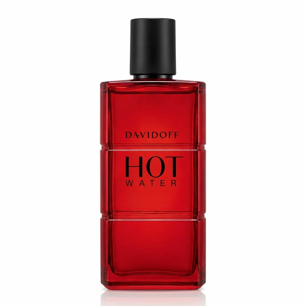 Refect Beauty Davidoff Hot Water eau de toilette in a rectangular red glass bottle with a black cap