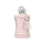 Refect Beauty Parfums de Marly Delina Eau de Parfum in a matte pink bottle with a silver cap and decorative tassel.