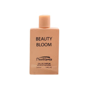 Refect Beauty Deomania Beauty Bloom Eau de Parfum in a rectangular peach-colored bottle with minimalist black text.