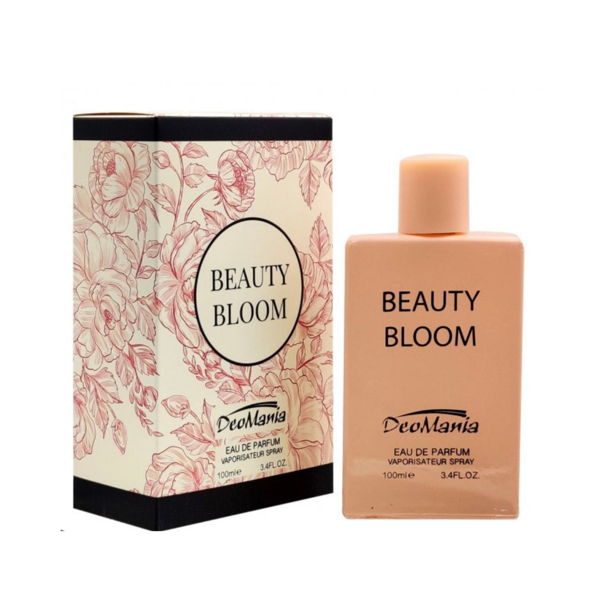 Refect Beauty Deomania Beauty Bloom Eau de Parfum bottle and floral box, a feminine floral fruity fragrance.