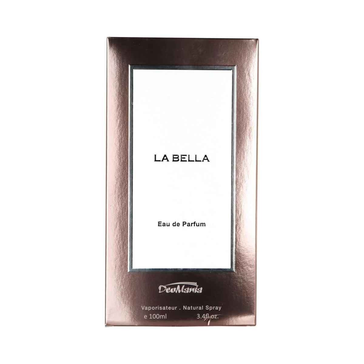 Refect Beauty Deomania Parfum La Bella Eau de Parfum in a metallic rose gold rectangular box for women.