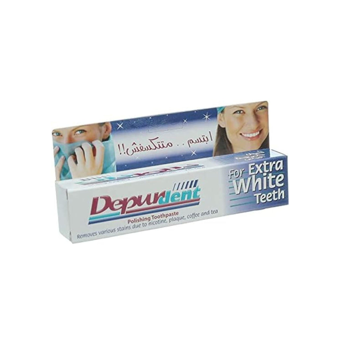 Refect Beauty Depurdent polishing toothpaste box for extra white teeth, featuring micro-polishing agents for stains.