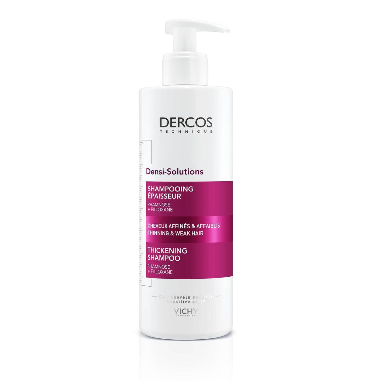 Refect Beauty Dercos Densi-Solutions thickening shampoo bottle for thinning and weak hair with pump dispenser