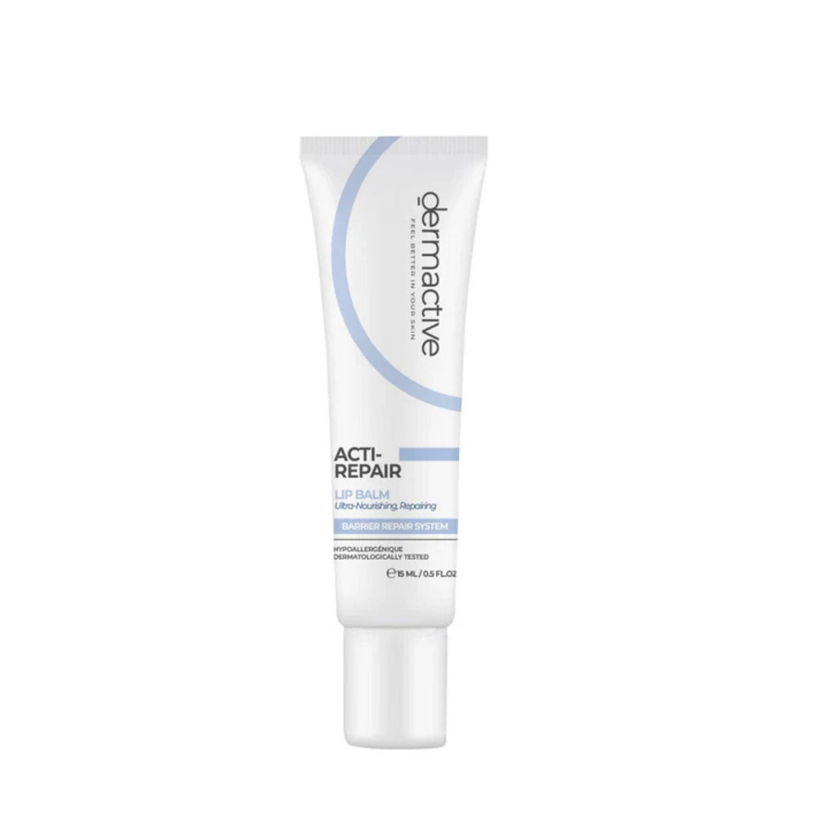 Refect Beauty Dermactive Acti-Repair nourishing lip balm in a white squeeze tube for dry and sensitive lips