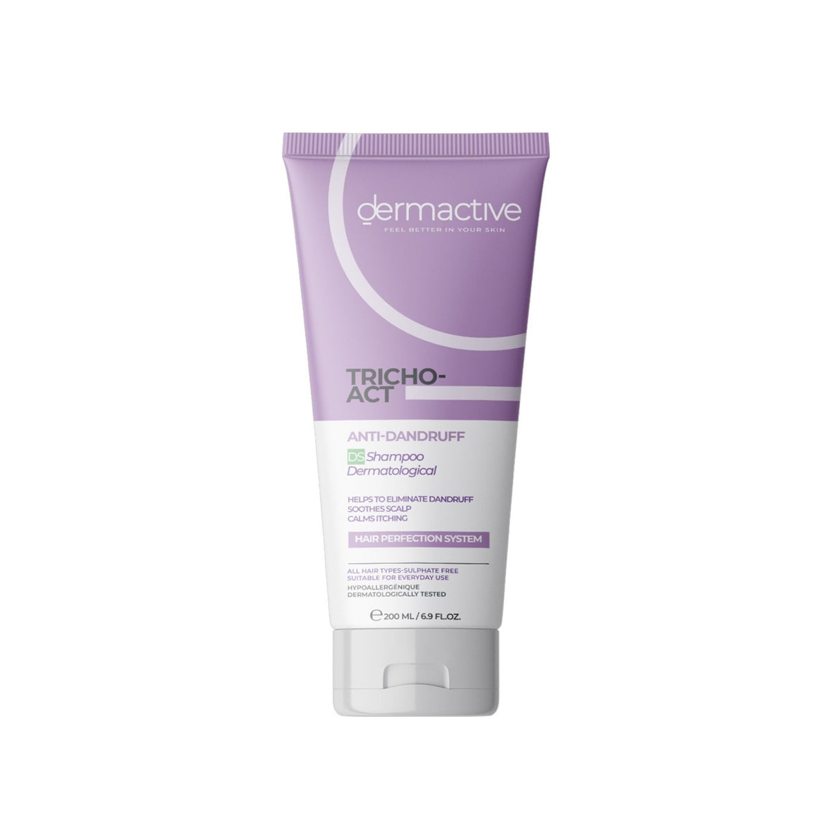 Refect Beauty Dermactive Tricho-Act anti-dandruff shampoo in a purple 200ml squeeze tube for itchy scalp relief
