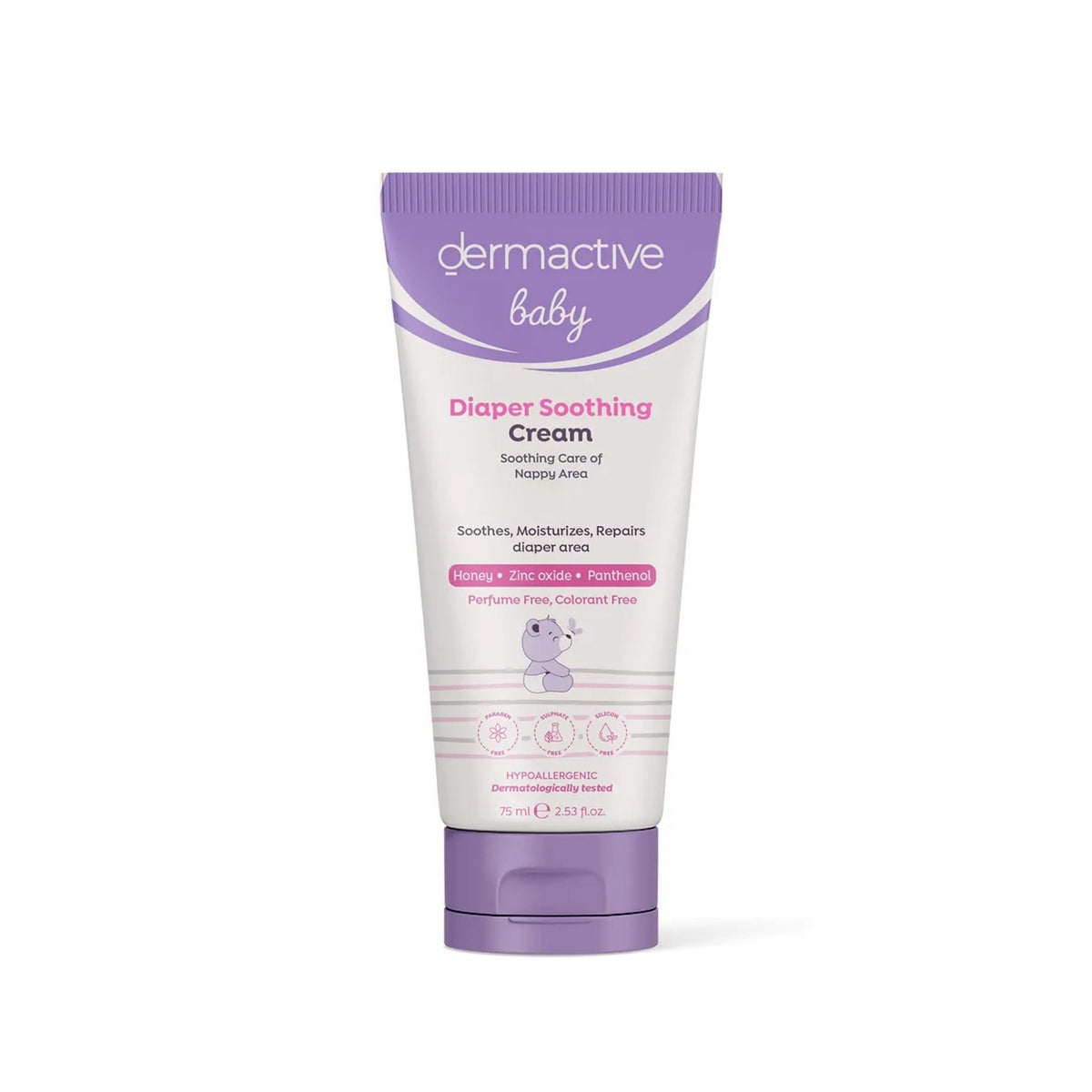Refect Beauty Dermactive Baby diaper soothing cream in a purple and white tube for nappy area redness and discomfort.