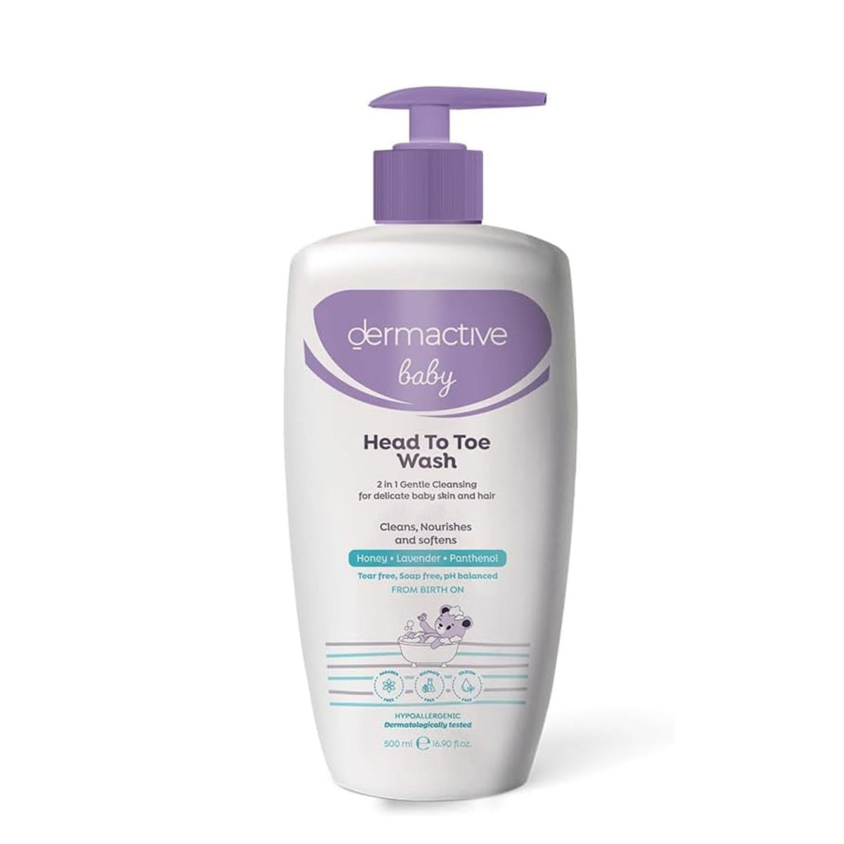 Refect Beauty Dermactive Baby head to toe wash in a 500ml pump bottle for gentle cleansing of delicate skin and hair.