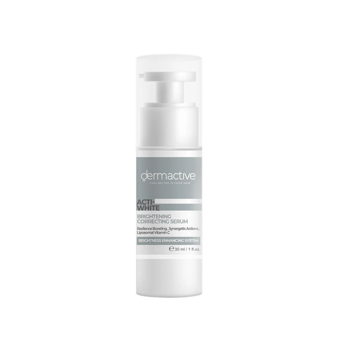 Refect Beauty Dermactive Acti-White Brightening Correcting Serum in a white pump bottle for hyperpigmentation.