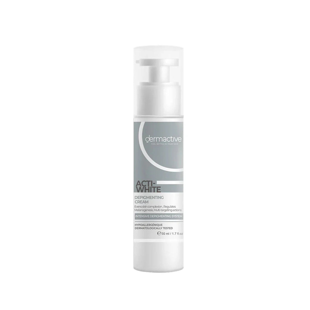 Refect Beauty Dermactive Acti-White depigmenting cream in a white pump bottle for evening skin tone.