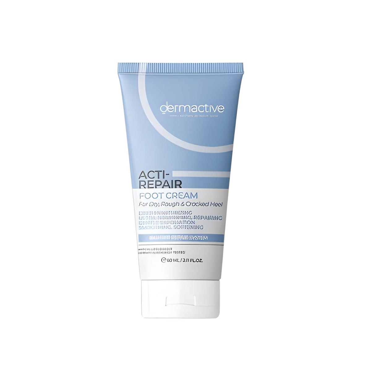 Refect Beauty Dermactive Acti Repair Foot Cream in a light blue squeeze tube for dry, rough, and cracked heels.