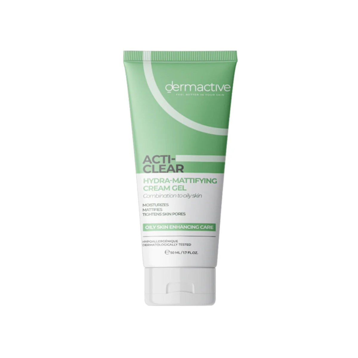 Refect Beauty Dermactive Acti-Clear Hydra-Mattifying Gel in a green and white squeeze tube for oily skin.
