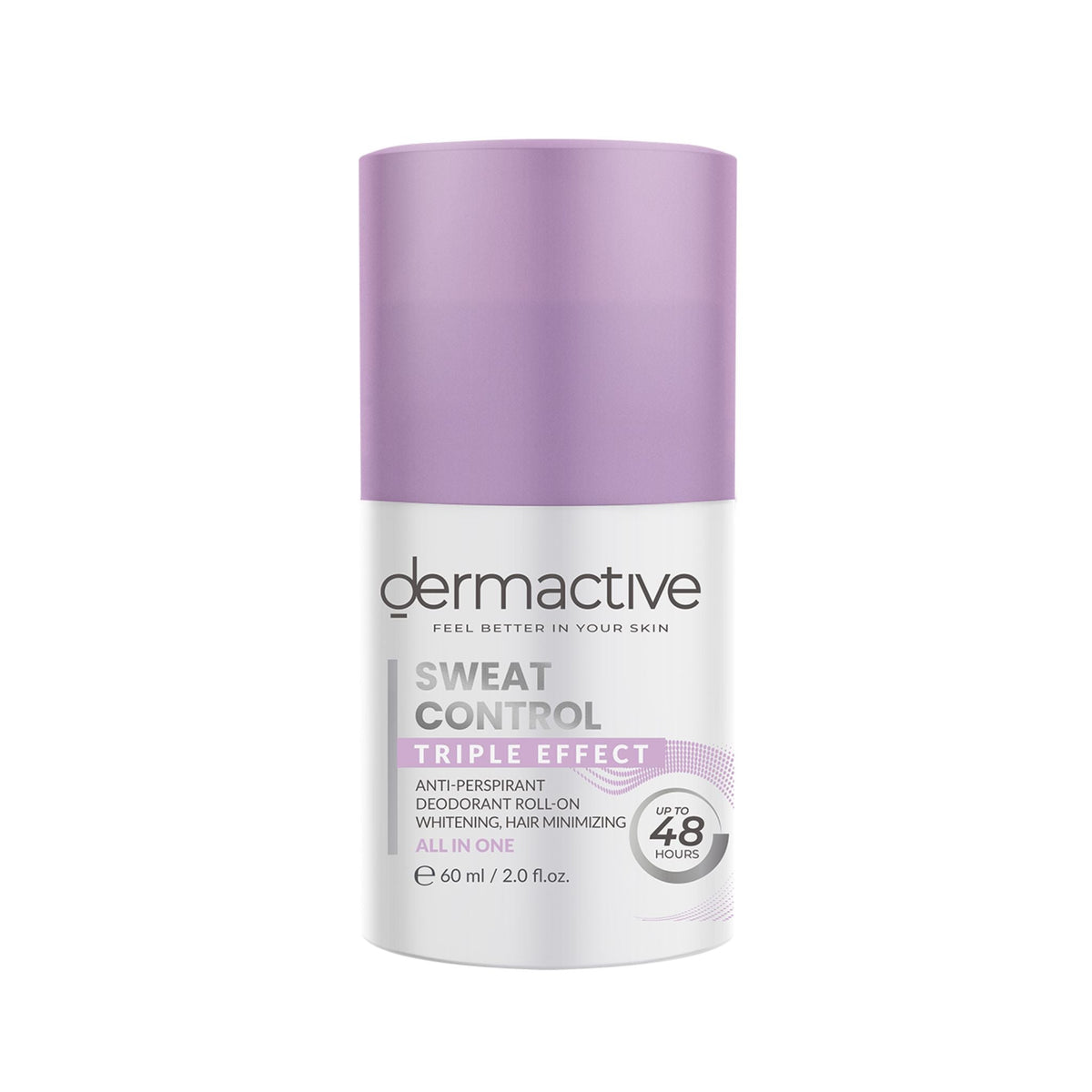 Refect Beauty Dermactive Sweat Control Triple Effect roll-on deodorant with a lavender cap and 48-hour protection.