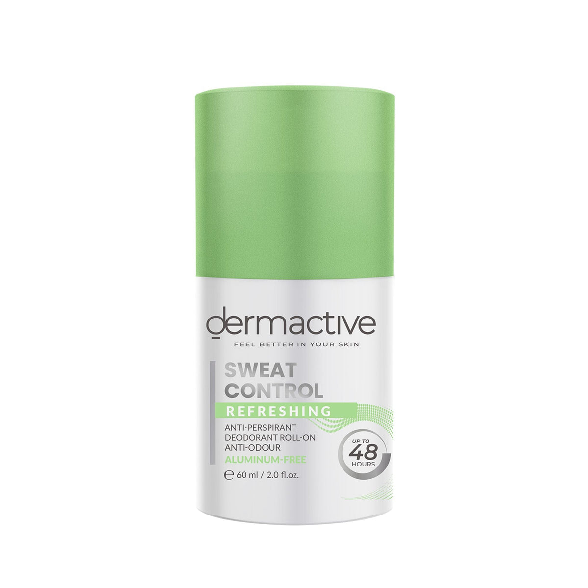 Refect Beauty Dermactive Sweat Control Refreshing roll-on deodorant with a light green cap and 48-hour protection.